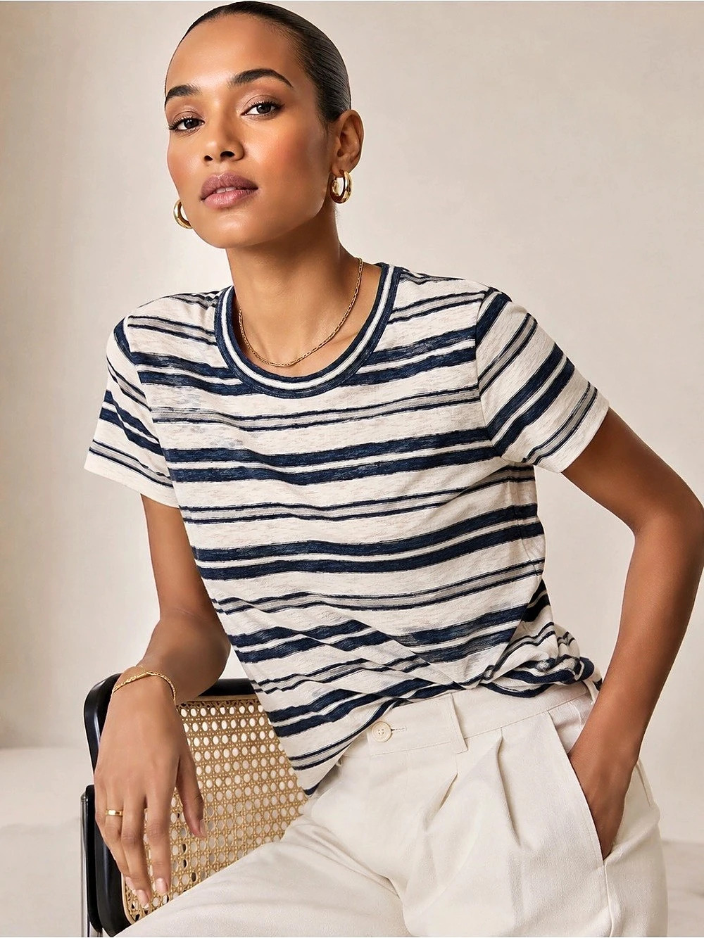 Madewell Striped Cotton Tee Blue & Cream XXS Like New